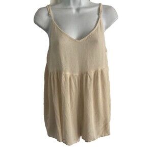 Roxy Womens Cream Cotton Gauze Sleeveless Romper Large Strappy Coastal Cottage